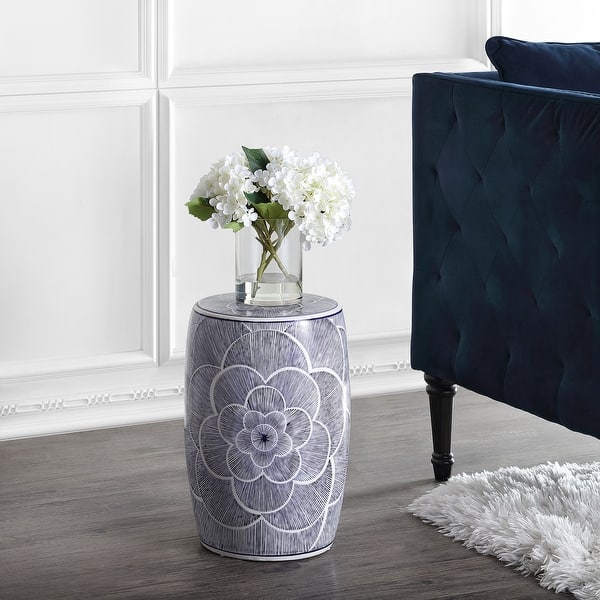 slide 2 of 4, Camellia 17" Ceramic Drum Garden Stool, Blue by JONATHAN Y