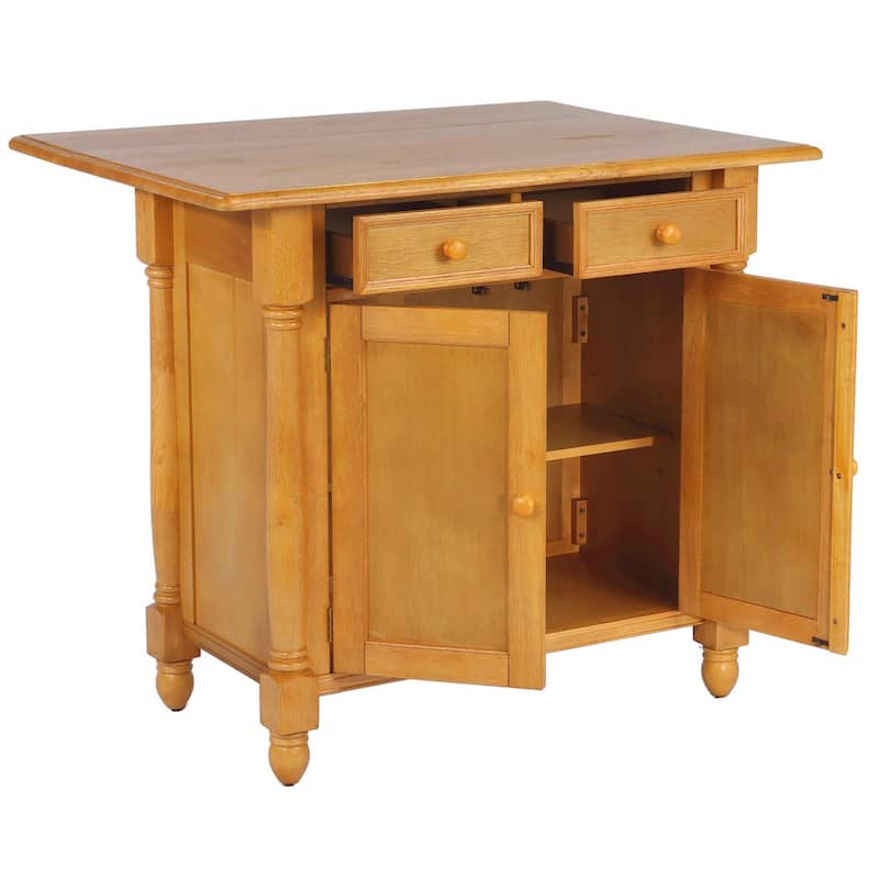Extendable Kitchen island With Drop Leaf, Storage Drawers & Cabinet - Light Oak Finish