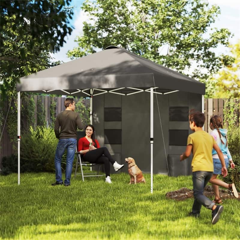 Metal Oxford Fabric Folding Outdoor Canopy Tent with Sidewalls - 116.9" L x 116.9" W x 113" H