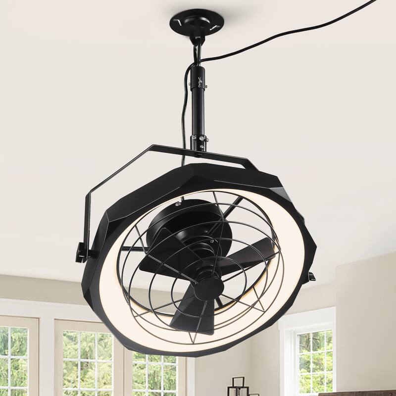 20" Industrial Black Integrated LED Caged Ceiling Fan Wall Mounted Fan with Light