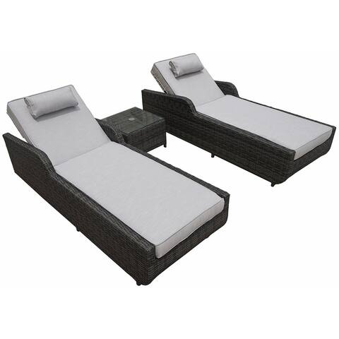 Hathaway 3-Piece Chaise Lounge Set Outdoor Patio Furniture Adjustable Lounger Chair Table Set and Luxury Cushions