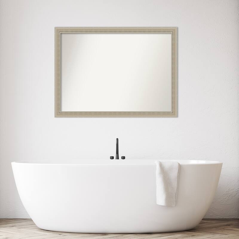 Mezzo Silver Non-Beveled Wood Framed Bathroom Vanity Wall Mirror - Mezzo Silver