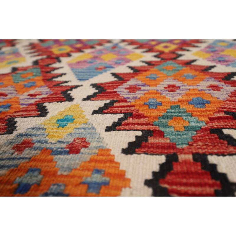 Southwestern Style Geometric Kilim Area Rug Hand-Woven Wool Carpet - 8'4" x 9'9"