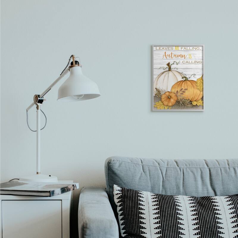 Stupell Leaves Falling Autumn Calling Quote Farm Harvest Framed Wall Art