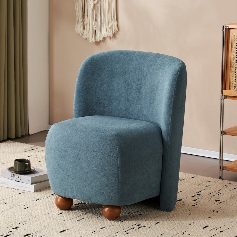 Modern Low Back Accent Chair, Upholstered Armless Living Room Lounge Chairs with Round Pine Wood Feet for Bedroom