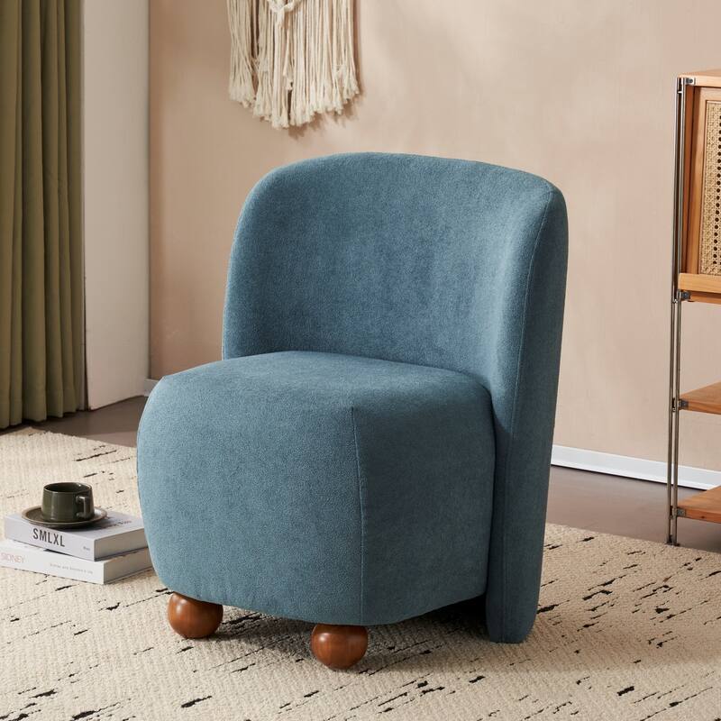 Roomfitters Modern Low Back Barrel Chair, Upholstered Armless Design with Round Pine Wood Feet for Living Room, Bedroom - Blue