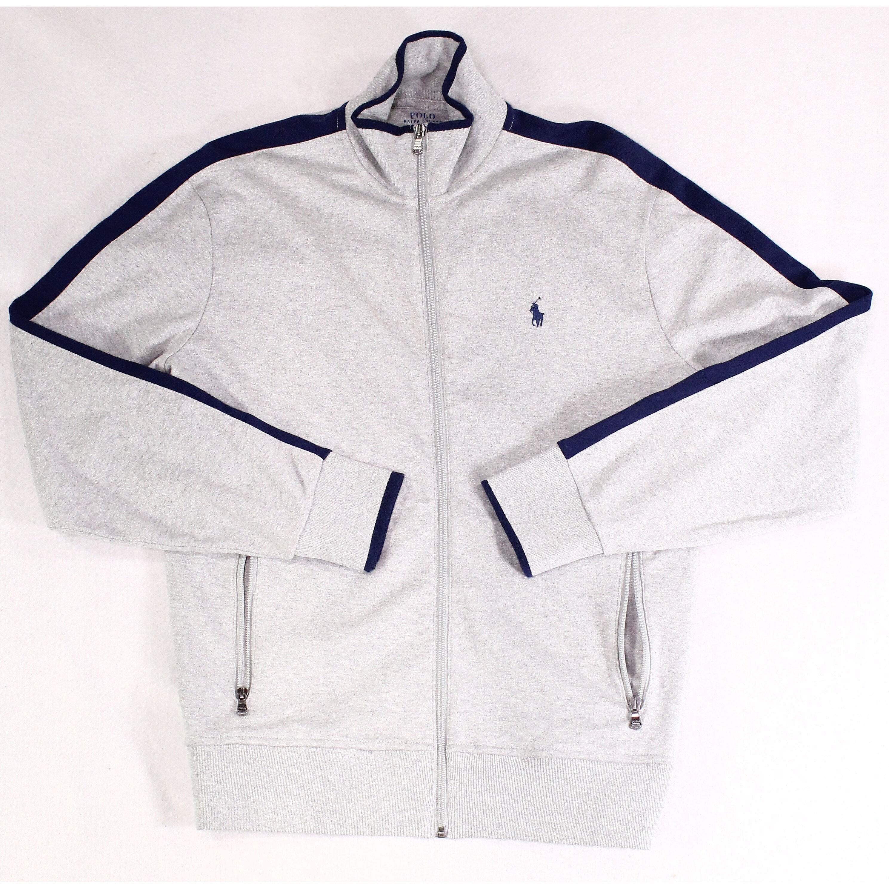Polo Ralph Lauren Mens Jacket Gray Size Large L Full-Zip Side-Stripe