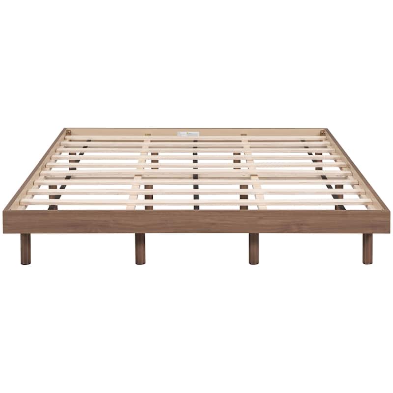 Queen Size Floating Platform Bed with Rubberwood Legs and Plywood Slats