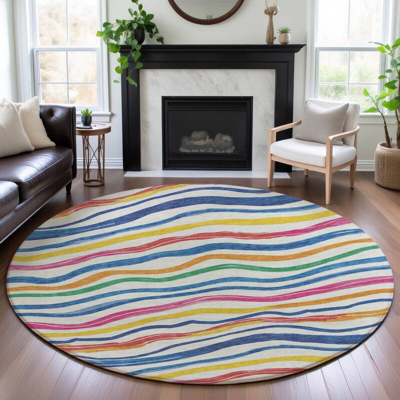 Premium Washable Super Soft Casual Stripes Mayfield Rug - Ivory - 8' x 8'