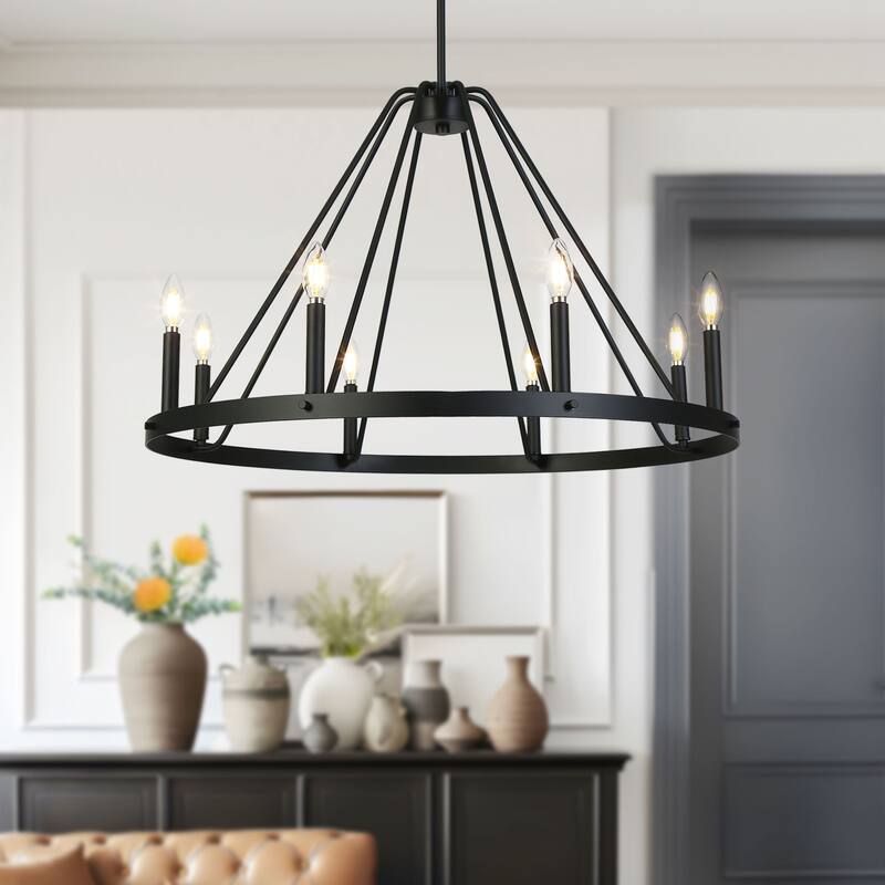 Modern Classic 8-Light Chandelier Matte Black Circular Light Fixture for Dining Room - 32.5 " × 20.5 "