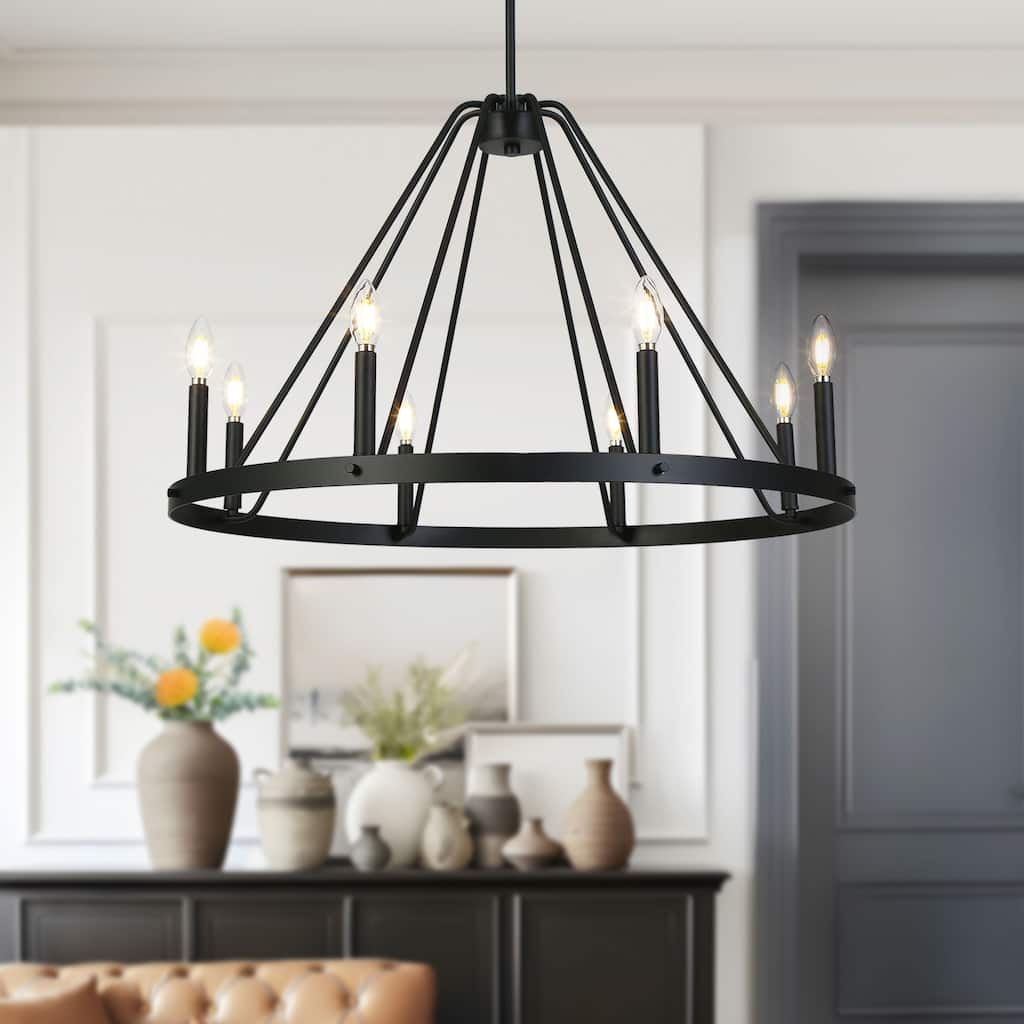 Modern Classic 8-Light Chandelier Matte Black Circular Light Fixture for Dining Room - 32.5 " × 20.5 "