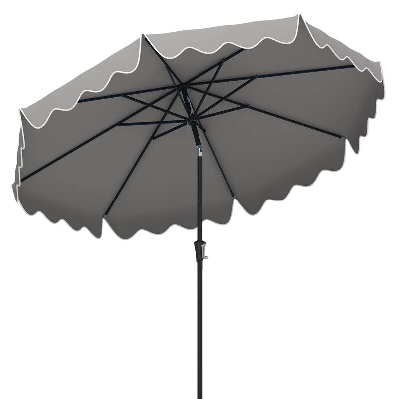 Large 9x8 Feet Polyester Fabric Outdoor Patio Umbrella with Wind Vent and Push Button Tilt Crank Handle - Grey