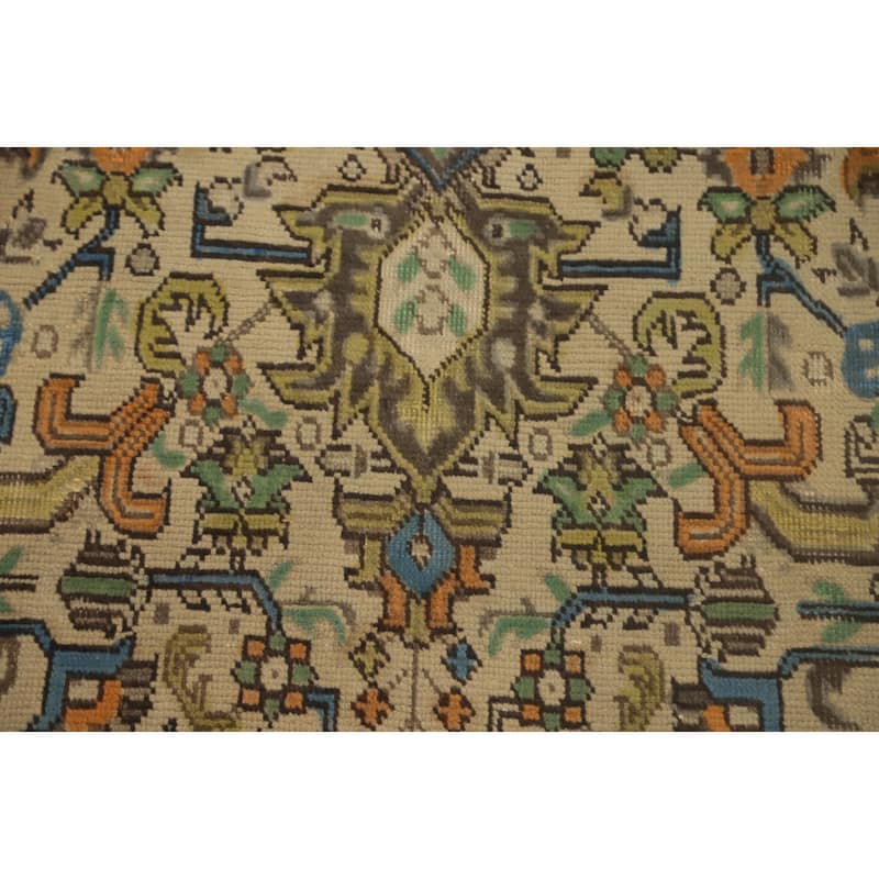 Hand Knotted Oriental 100% Wool Carpet Traditional Floral Beige & Ivories Tabriz Area Rug - 9' 3'' X 6' 1''