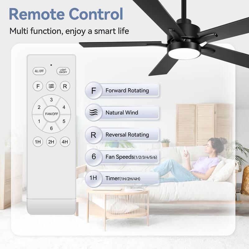 36/42/52-Inch Reversible 3/5-Blade Integrated LED Ceiling Fan with Light Remote