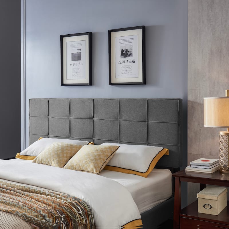Roomfitters King Size Upholstered Headboard with Modern Grid Stitching and Adjustable Height