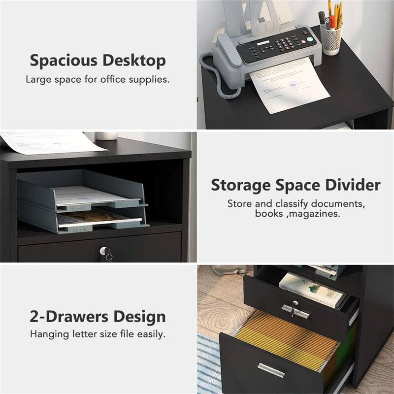 Mobile File Cabinet with 2 Drawer and Lock, Printer Stand with Rolling Wheels