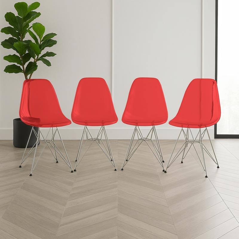 Cresco Ergonomic Modern Shell Seat Dining Chair with Chrome Eiffel Base and Curved Back Accent Side Chair (Set of 4)