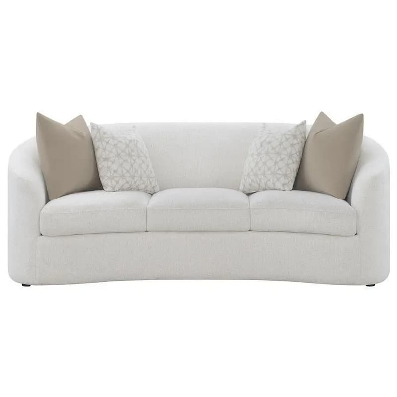 Tia 89 Inch Modern Curved Sofa with 2 Throw Pillows, Cream Boucle Fabric