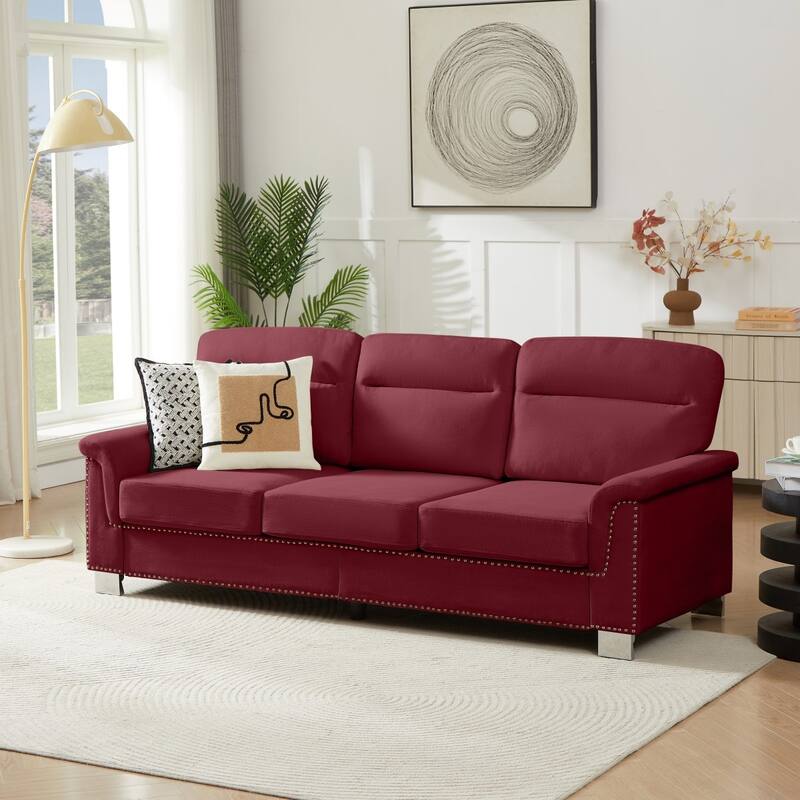 84.2" Modern Snowfleece Fabric 3-Seater Sofa with Nailhead Trim