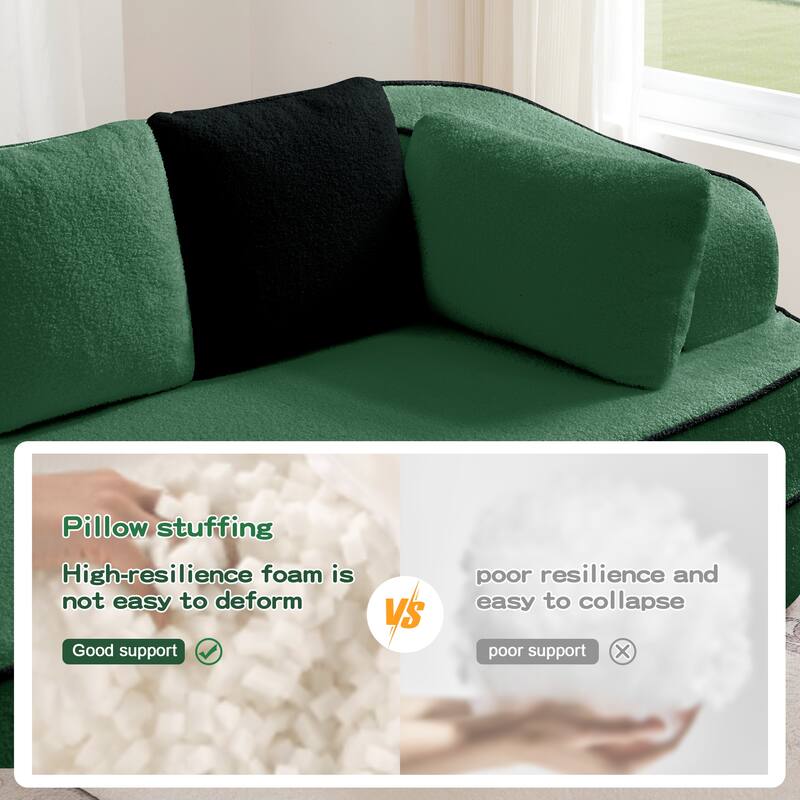 Modular Sectional Sofa with L-Shape Chaise, Teddy Fabric Boneless Cloud Couch, 32D High Density Sponge Upholstered Sofa