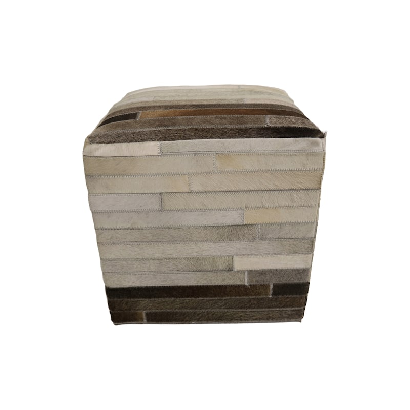 Home&Manor Toledo 16" Cowhide Leather Cube Pouf