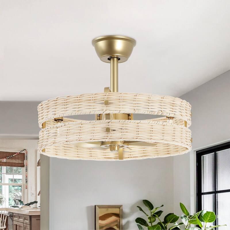 18.5" Boho Rattan Caged Ceiling Fan with Light Kit and Remote Control - Beige