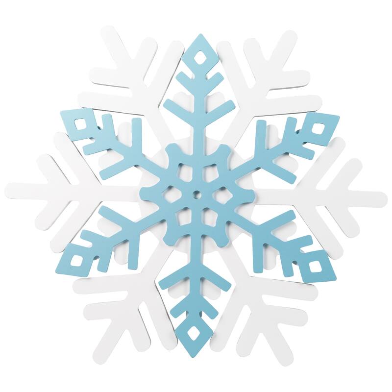 Snowflake Wooden Christmas Wall Decoration - 11.75" - White and Blue