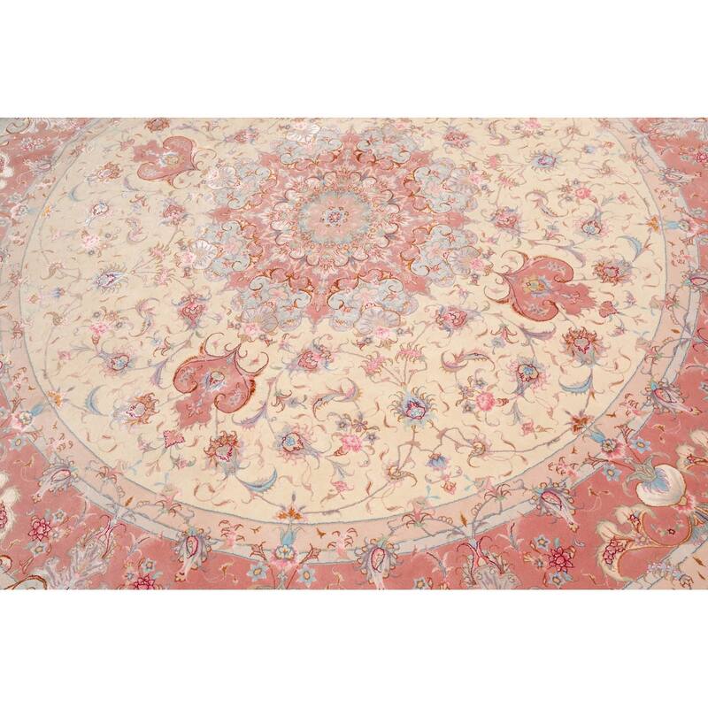 Hand Knotted Ivory Persian Wool & Silk Traditional Oriental Area Rug - 8' 2'' x 8' 2''