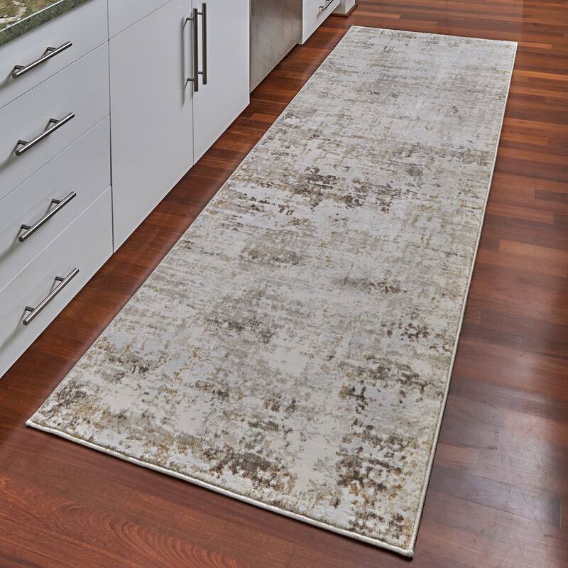 Gertmenian Quattro Alder Beige Polypropylene Modern Abstract Area Rug Runner - 2' 7" x 8'