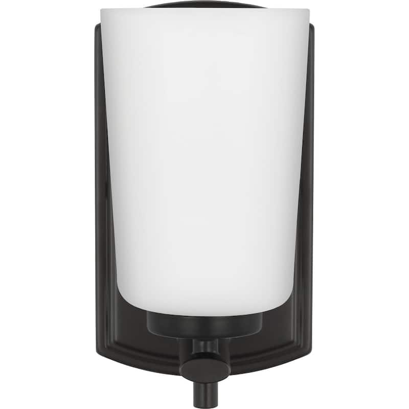 Adley Collection One-Light Matte Black Etched Opal Glass New Traditional Bath Vanity Light - 4.5 in x 6 in x 7.75 in