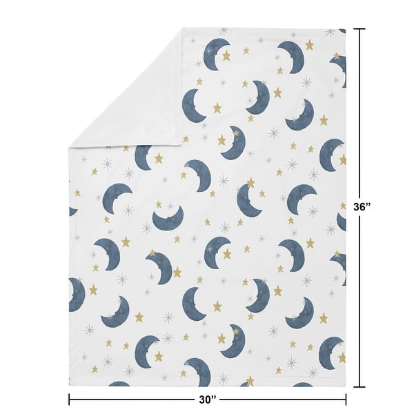 Moon and Star Collection Boy or Girl Baby Receiving Security Swaddle Blanket - Navy Blue and Gold Watercolor Celestial Sky