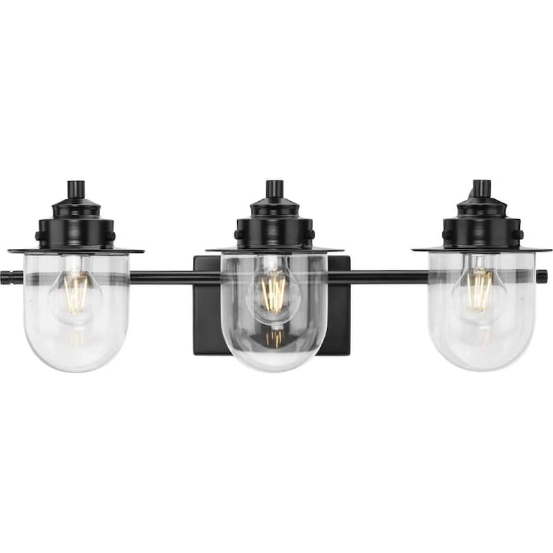 Northlake Collection Three-Light Matte Black Clear Glass Transitional Bath Light - 24 in x 7.5 in x 8 in