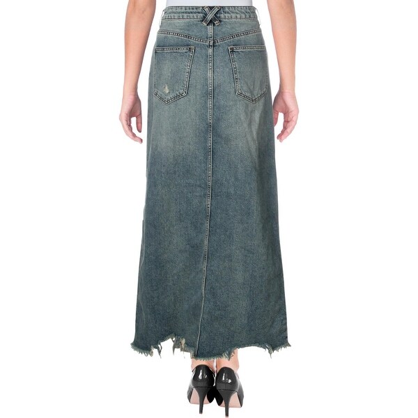 distressed denim maxi skirt