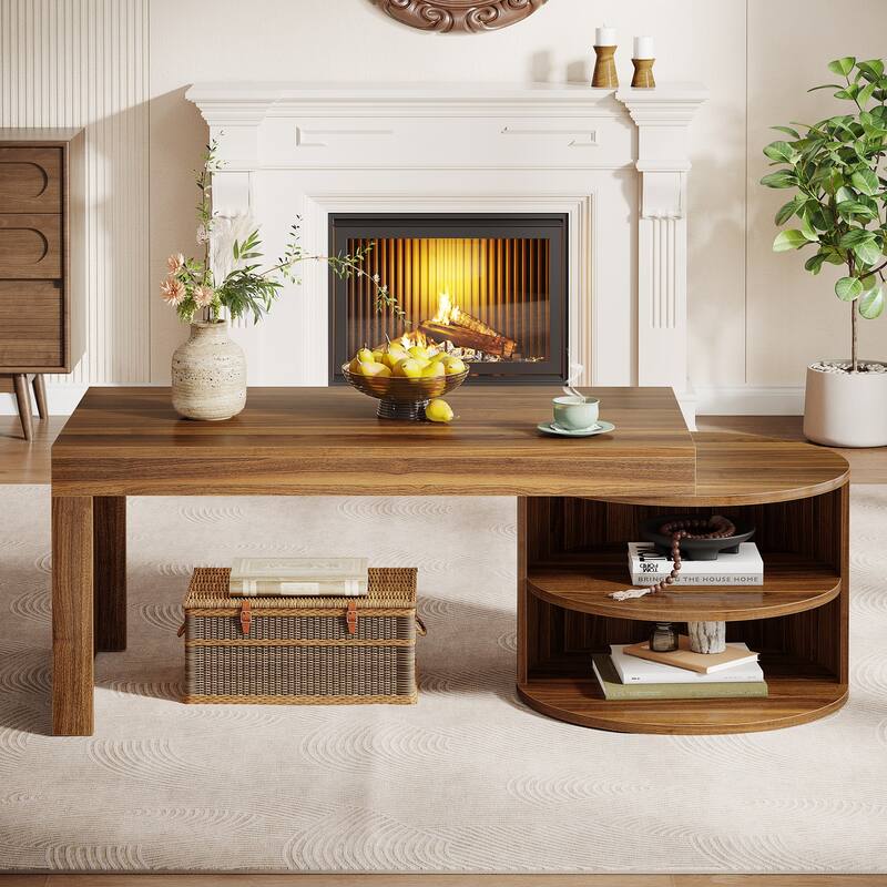 39 Inches Rustic Coffee Table with Storage Shelves - 39.3" L x 23.6" W x 19.69" H