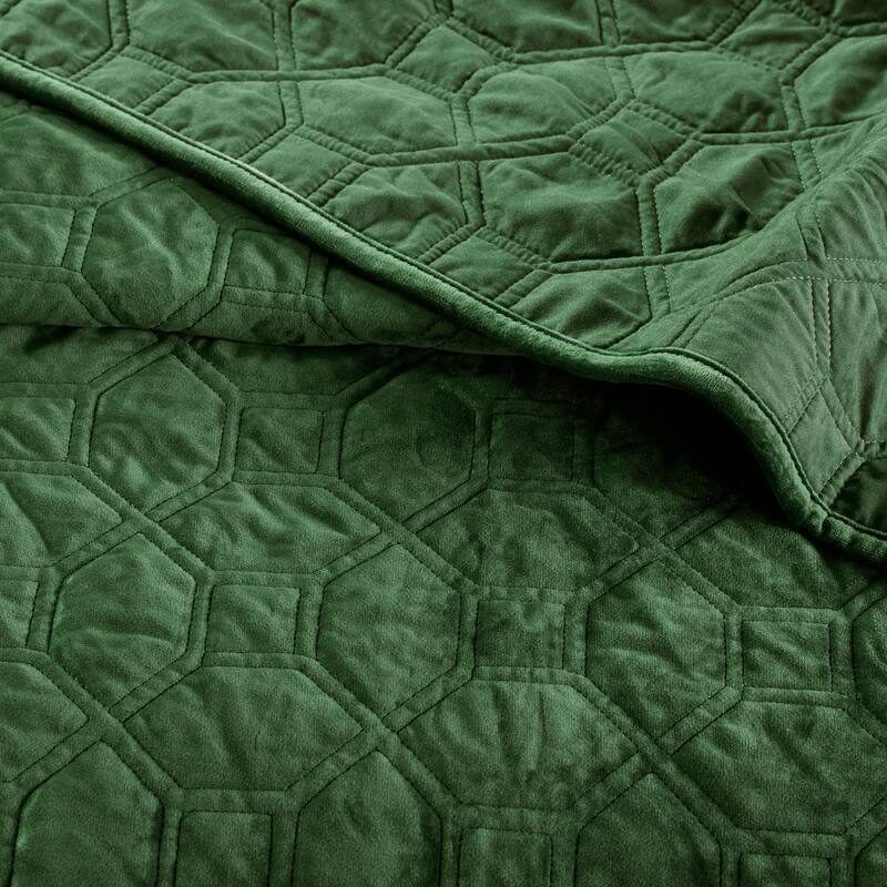 3 Piece Velvet Quilt Set Green Full Queen