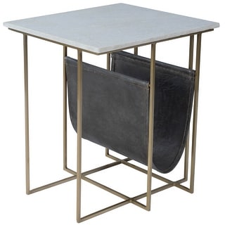 Stephanik 20.25 in. W Rectangular Marble & Leather Magazine Side Table