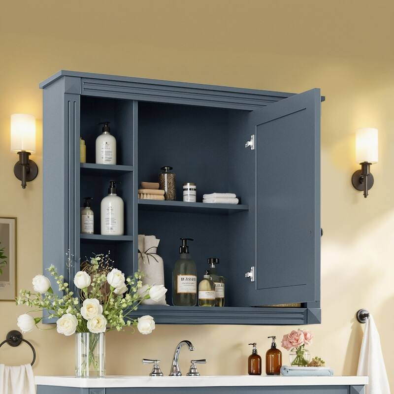 35" x 28" Wall-Mounted Medicine Cabinet, Modern Bathroom Mirror Storage Cabinet with 6 Open Shelves
