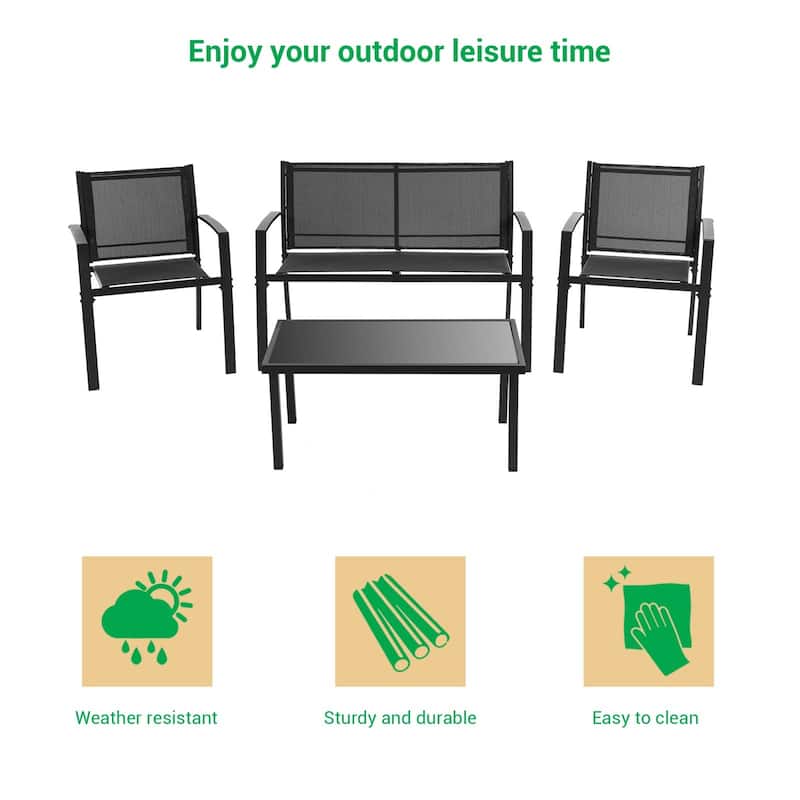 LIVOOSUN Patio 4pcs Textilene Conversation Set /w a Coffee Table