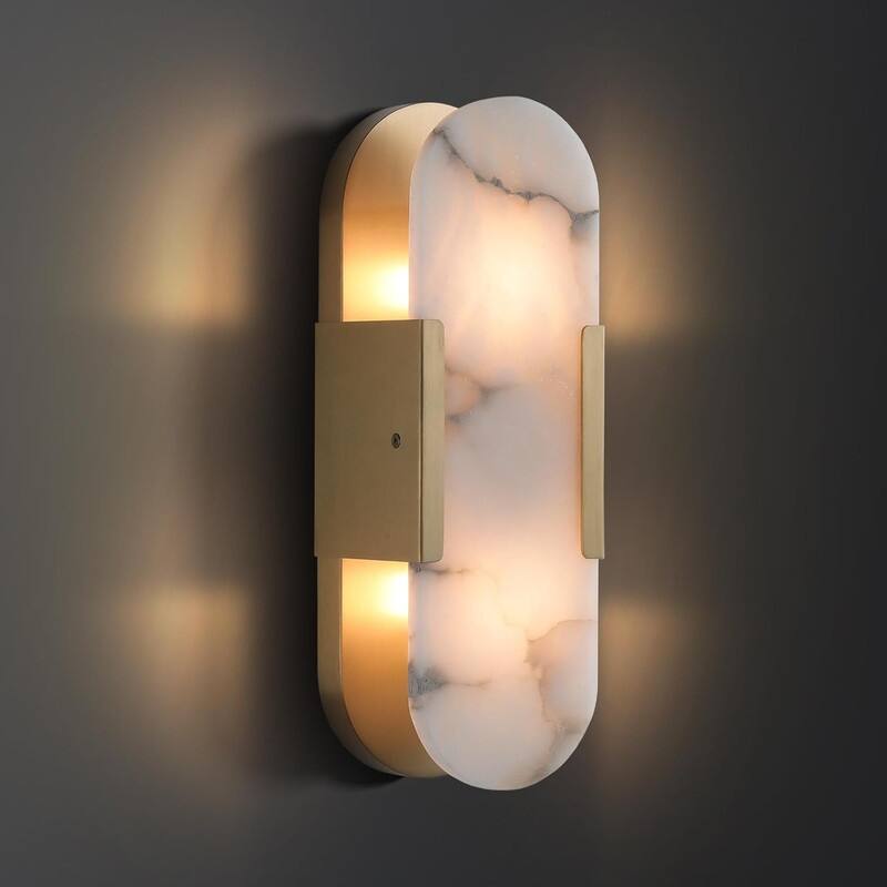KAYLA 13.8 in. 2-Lights Gold Modern Vanity Light with Luxury Marble Shade(Set of 2) - Gold-1pack