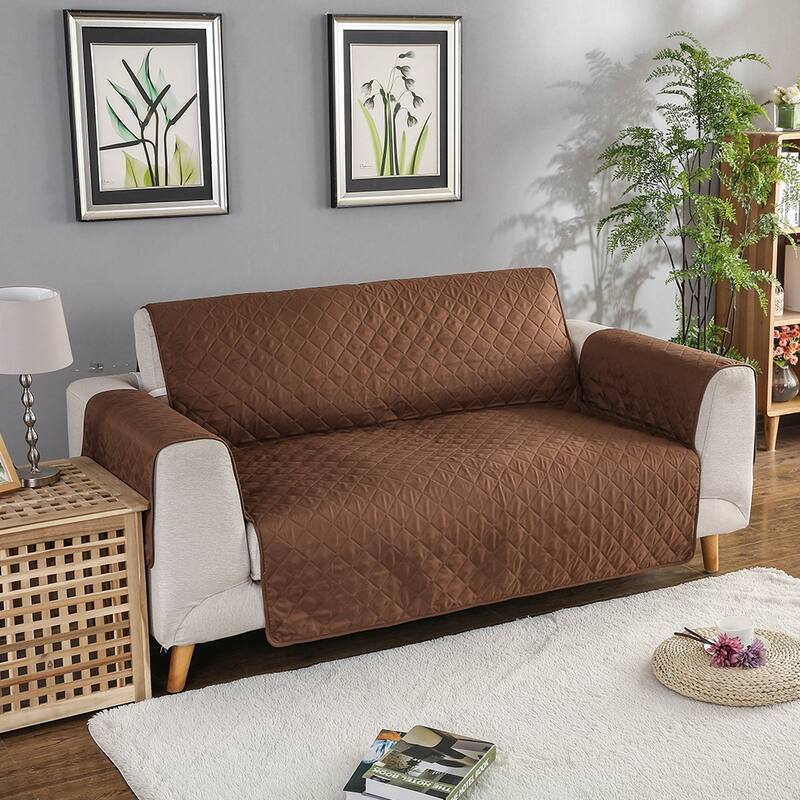 Quilted Microfiber Sofa Slipcover Furniture Protector Mat with Straps