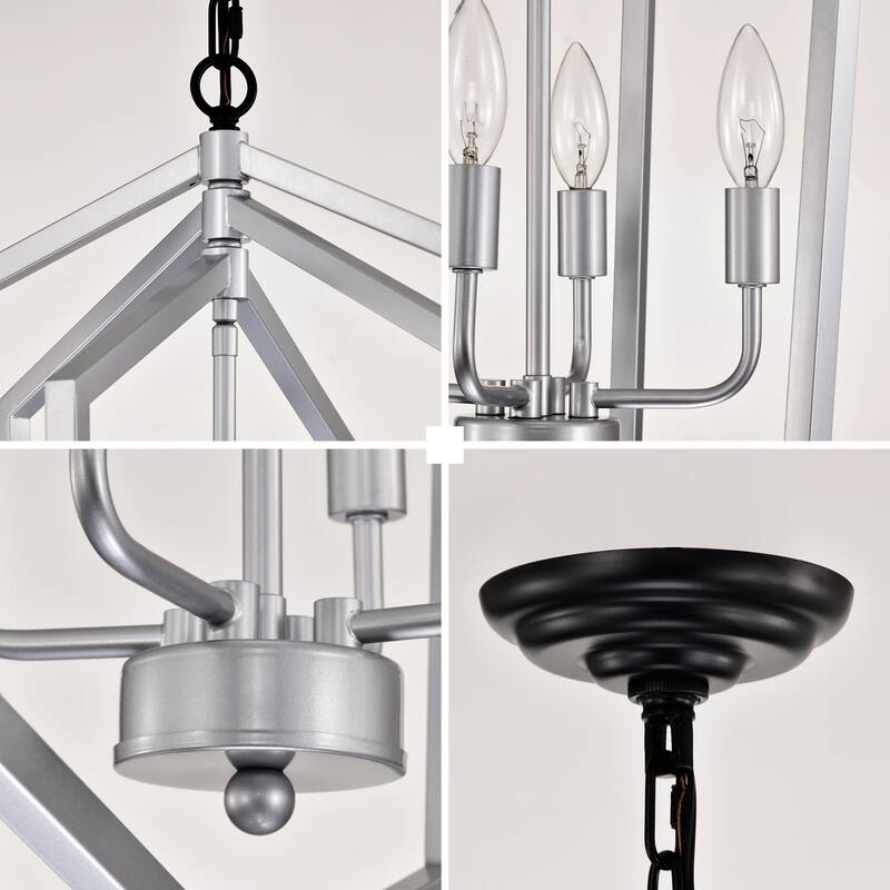 Anmytek 4-Light Farmhouse Cage Chandelier Black Silver Adjustable Height E12 Bulbs Not Included