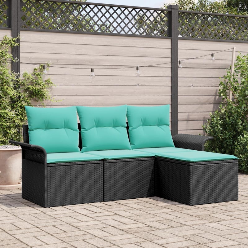 vidaXL 4-Seater Garden Sofa with Cushions Black/Brown/Grey Poly Rattan - 24.4 x 77.2 x 27.2 - Black