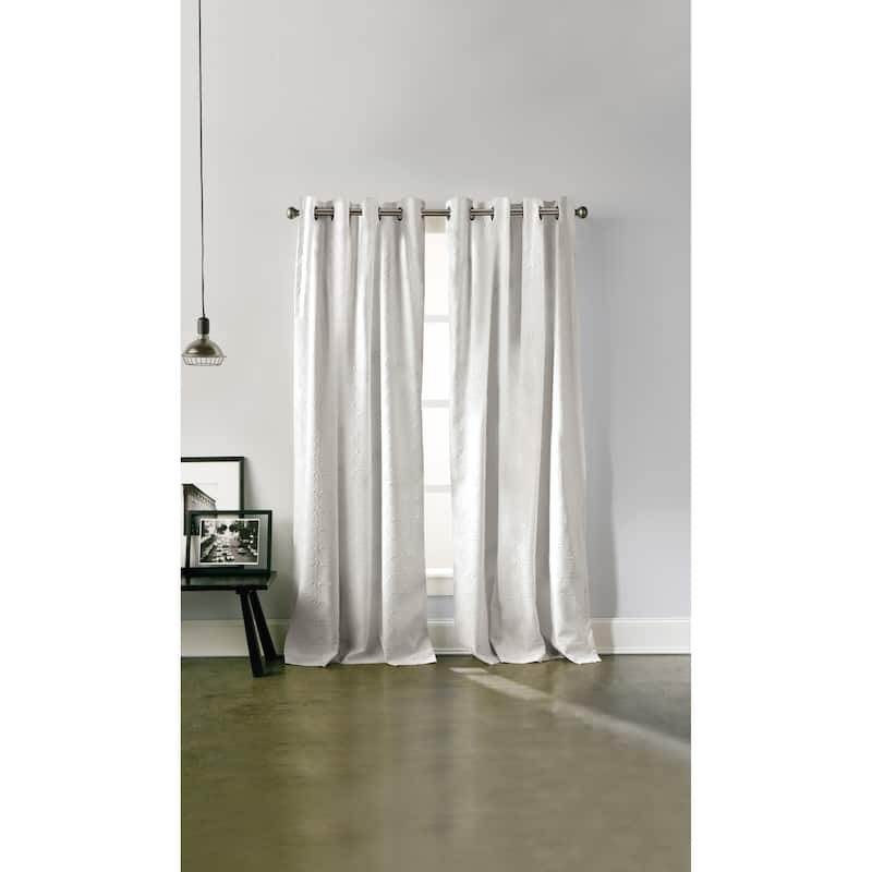 DKNY Chrysanthemum Floral Single Curtain Panel - 63 Inches - White