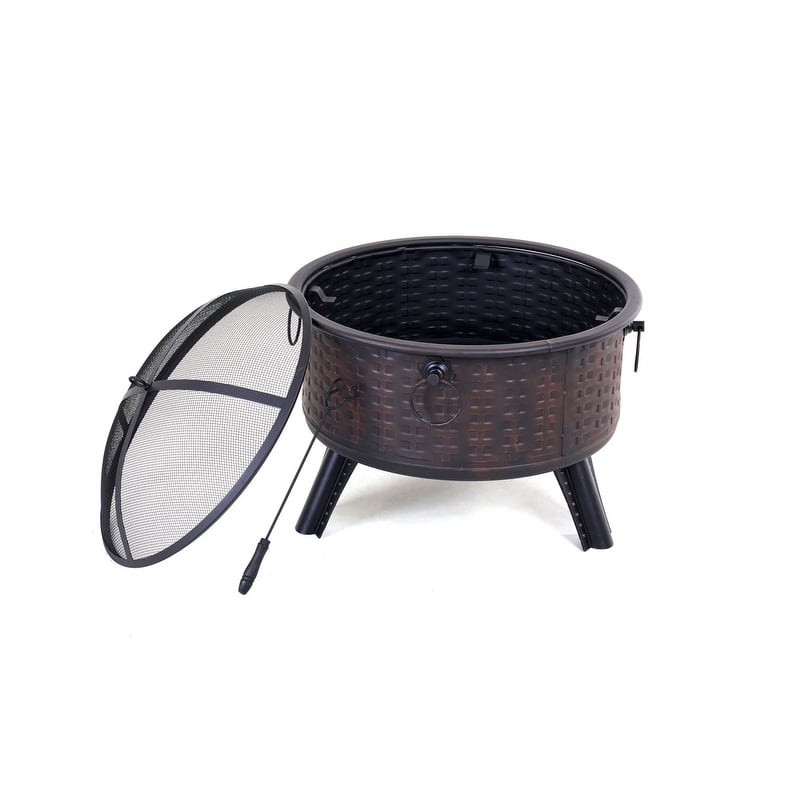 26 in. x 23 in. Outdoor Round Wood Burning Fire Pit with Wire Mesh