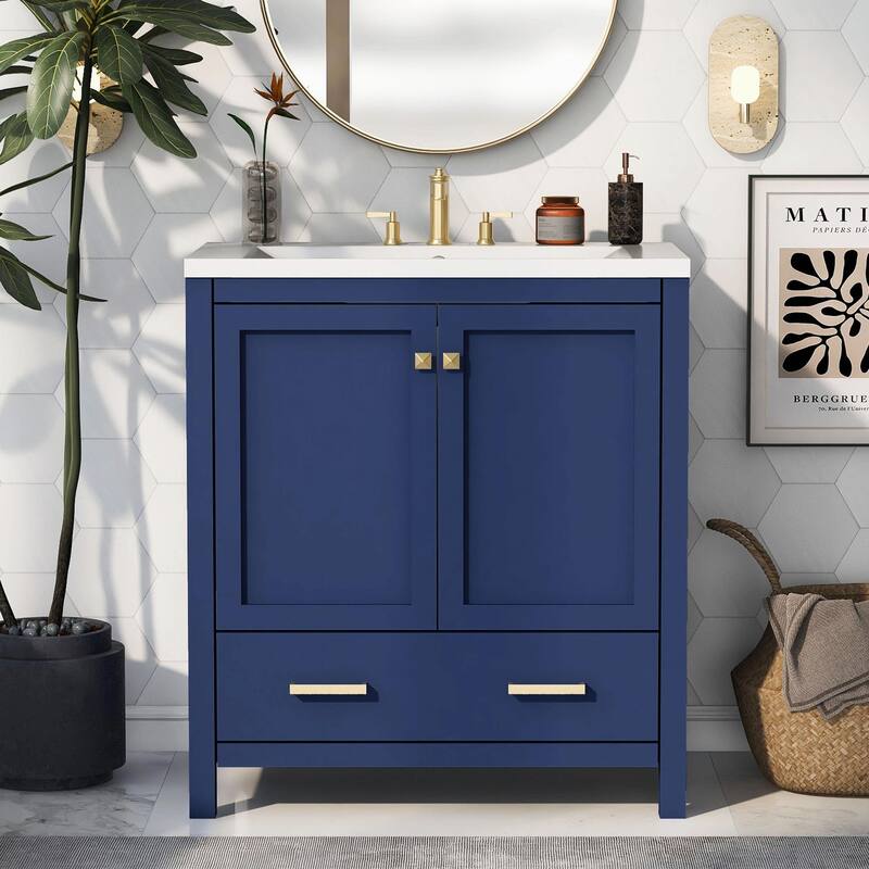 30" Bathroom Vanity with Single Sink, Combo Cabinet, 2 Doors, 1 Drawer