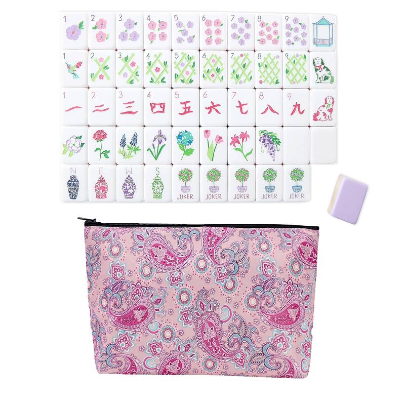 Sweet Jojo Designs American Mahjong Tile Set (160pc) 1.25in. Layered Acrylic with Paisley Travel Bag Cute Luxury Lavender Purple