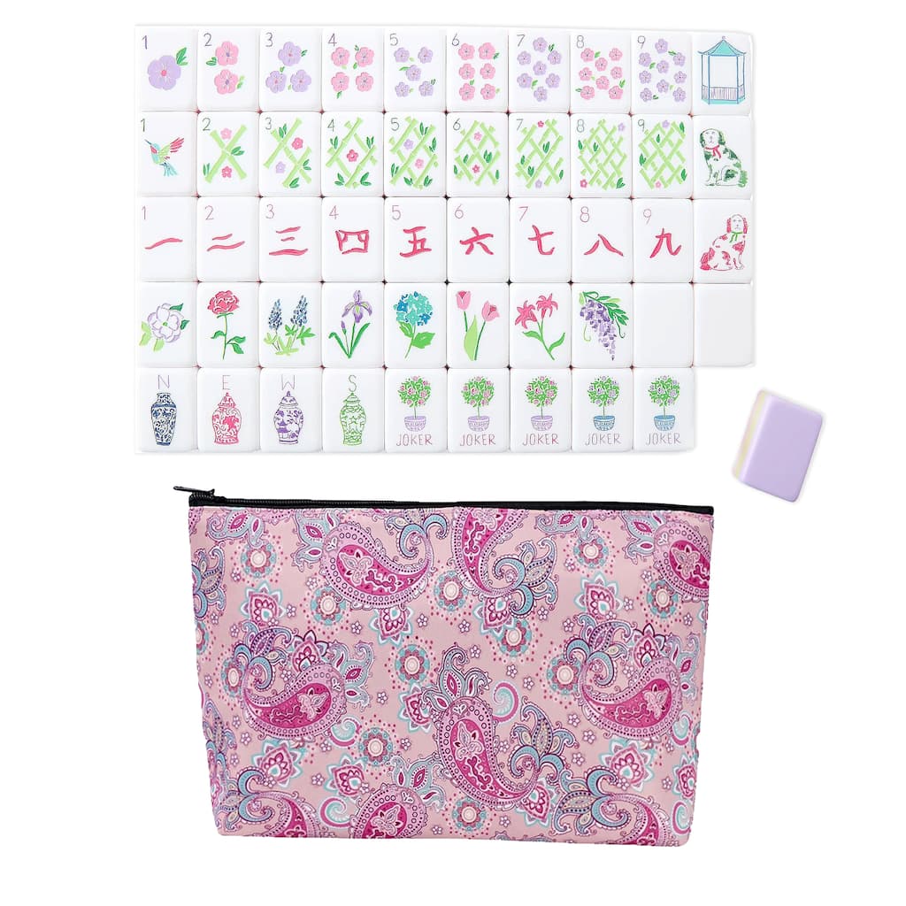 Sweet Jojo Designs American Mahjong Tile Set (160pc) 1.25in. Layered Acrylic with Paisley Travel Bag Cute Luxury Lavender Purple