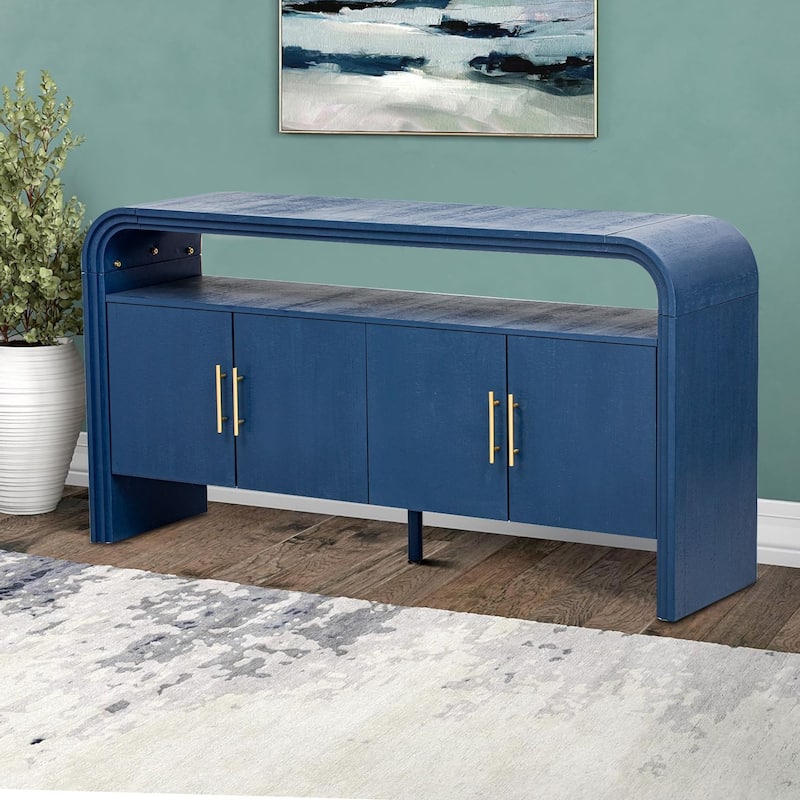 Modern luxury style sideboard with open storage and cabinets, shelves for living room hallway at kitchen - Navy Blue
