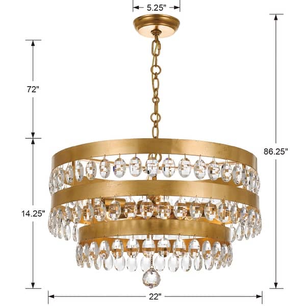 Perla 5 Light Antique Gold Chandelier - 22'' W x 14.25'' H