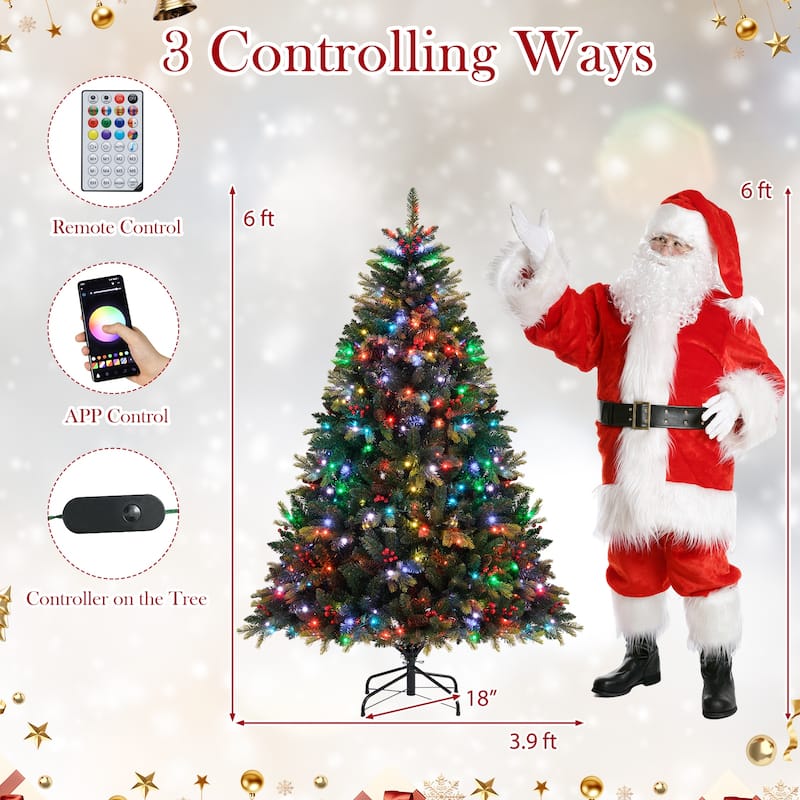 Gymax Smart Pre-Lit Artificial Christmas Tree w/ Remote Control